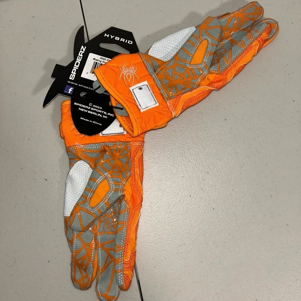 Spiderz Hybrid Batting Gloves Youth YXL Orange White Grey Baseball Softball